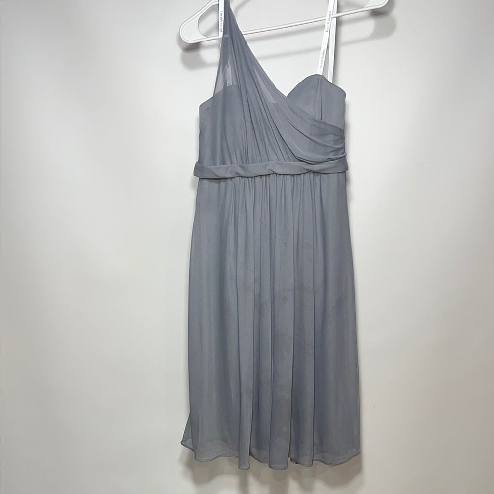 David's Bridal Gray One Shoulder Dress